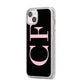 Black with Large Pink Initials Personalised iPhone 14 Plus Glitter Tough Case Starlight Angled Image