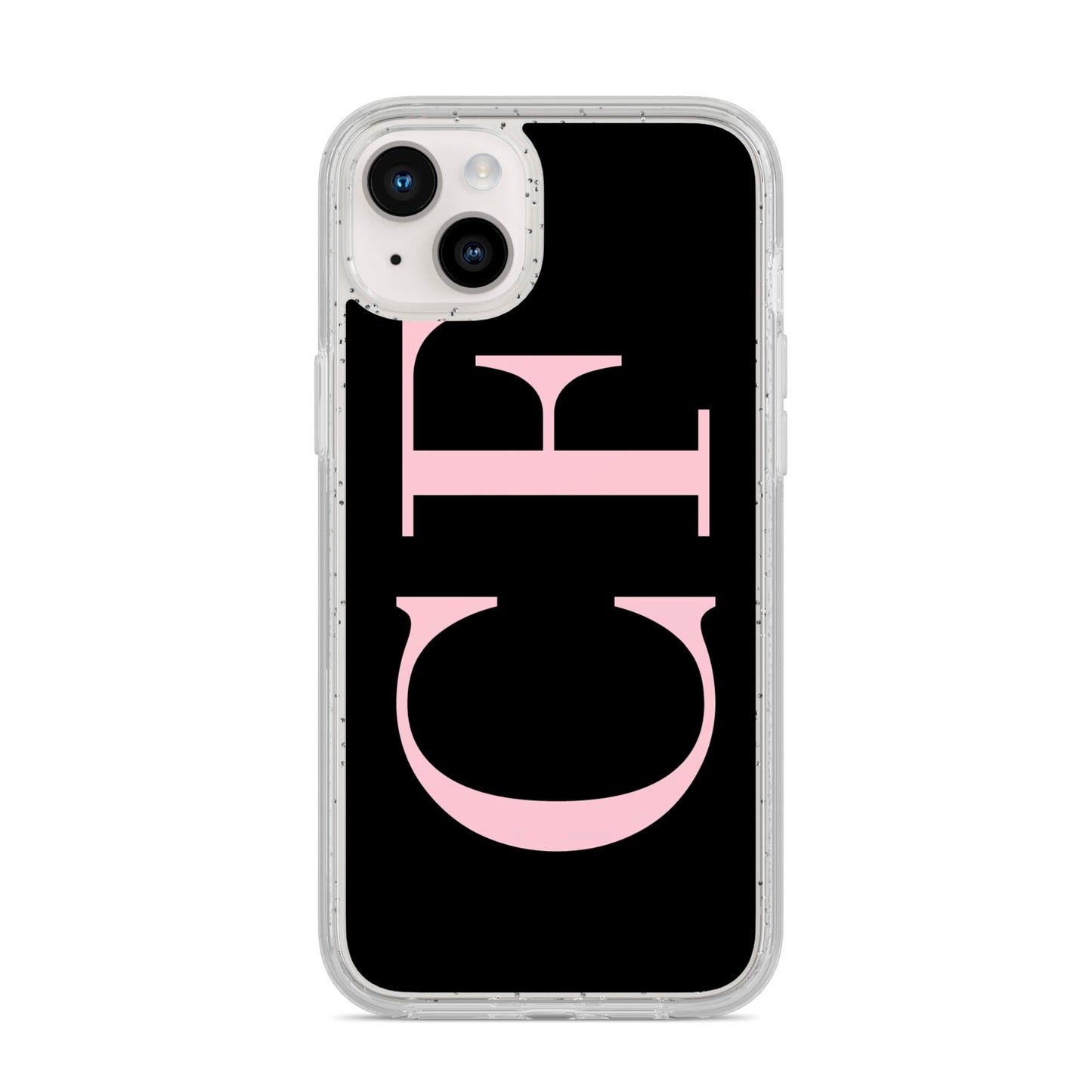 Black with Large Pink Initials Personalised iPhone 14 Plus Glitter Tough Case Starlight