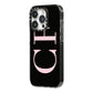 Black with Large Pink Initials Personalised iPhone 14 Pro Black Impact Case Side Angle on Silver phone