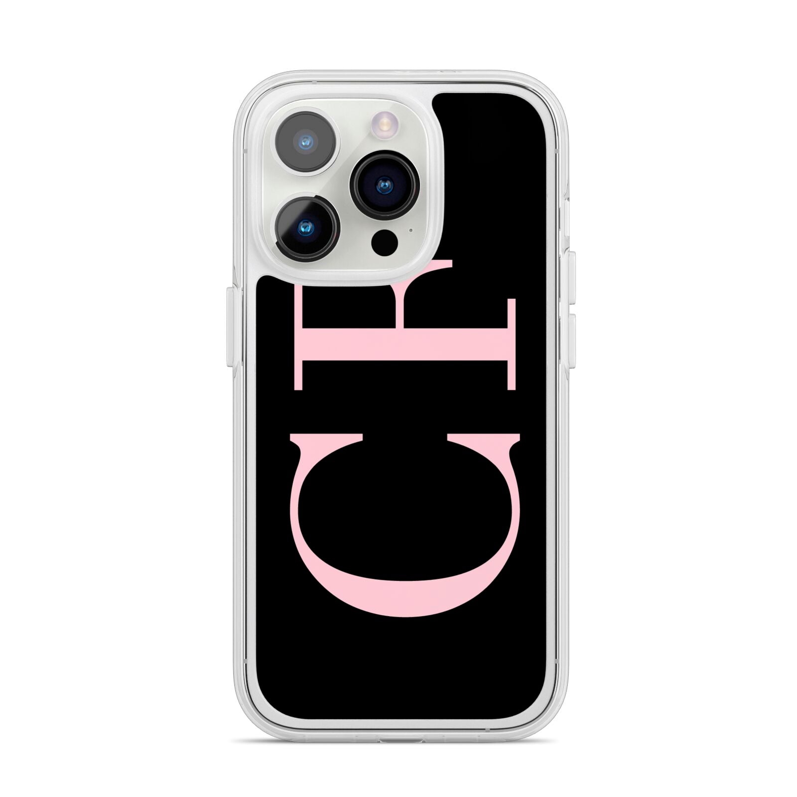 Black with Large Pink Initials Personalised iPhone 14 Pro Clear Tough Case Silver