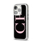 Black with Large Pink Initials Personalised iPhone 14 Pro Glitter Tough Case Silver Angled Image