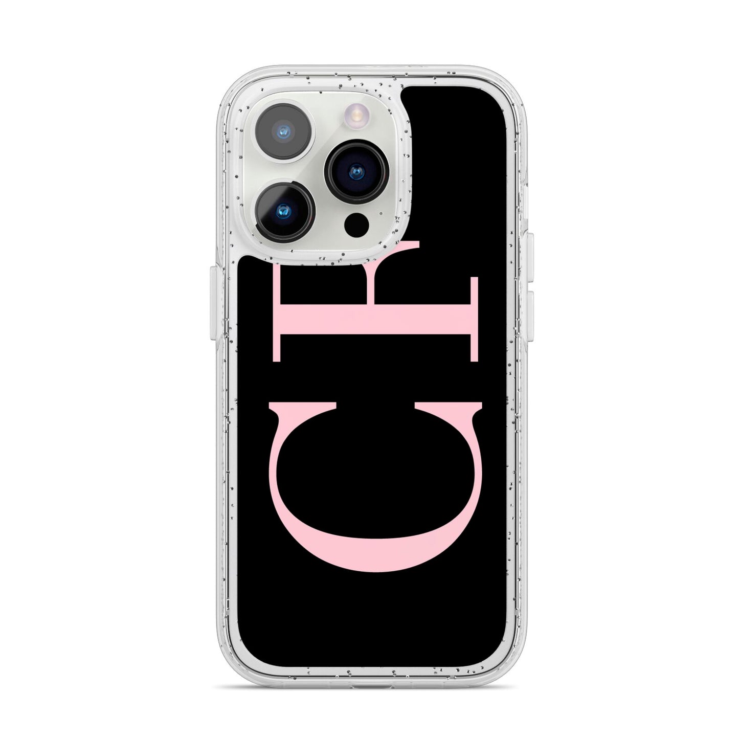 Black with Large Pink Initials Personalised iPhone 14 Pro Glitter Tough Case Silver