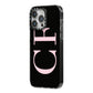 Black with Large Pink Initials Personalised iPhone 14 Pro Max Black Impact Case Side Angle on Silver phone