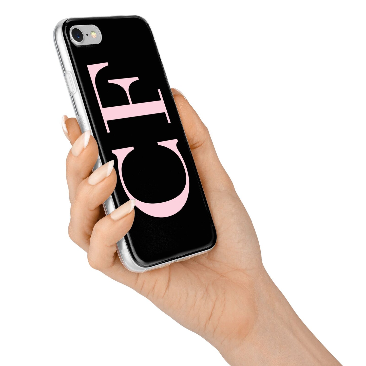 Black with Large Pink Initials Personalised iPhone 7 Bumper Case on Silver iPhone Alternative Image