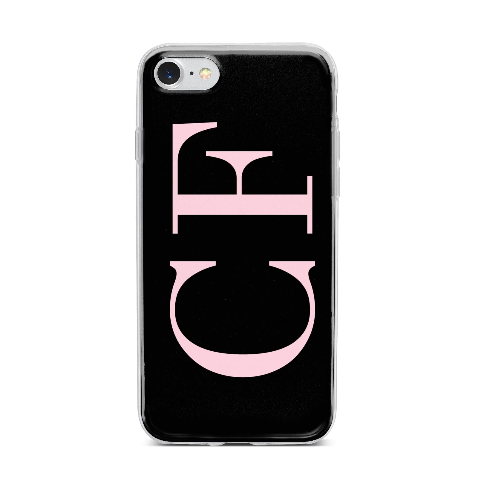 Black with Large Pink Initials Personalised iPhone 7 Bumper Case on Silver iPhone