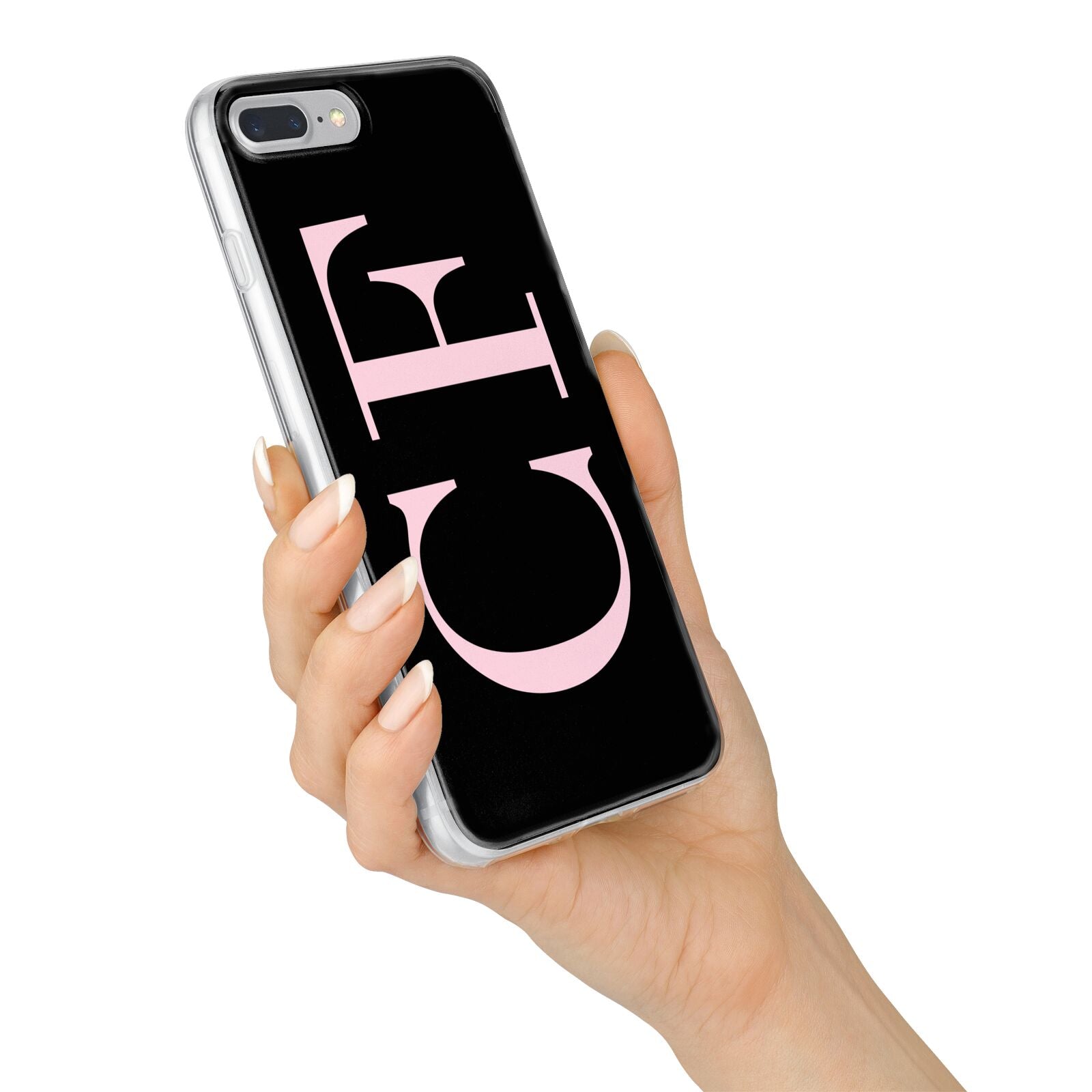 Black with Large Pink Initials Personalised iPhone 7 Plus Bumper Case on Silver iPhone Alternative Image