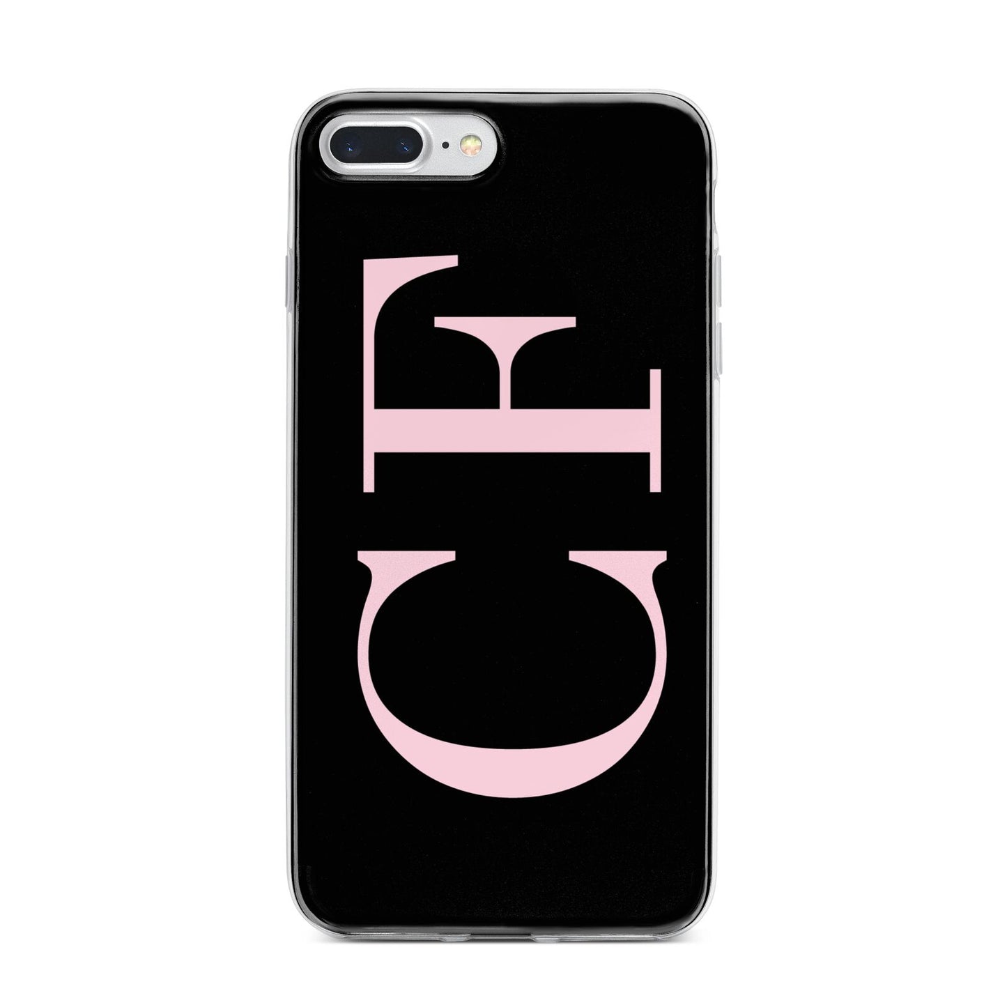 Black with Large Pink Initials Personalised iPhone 7 Plus Bumper Case on Silver iPhone