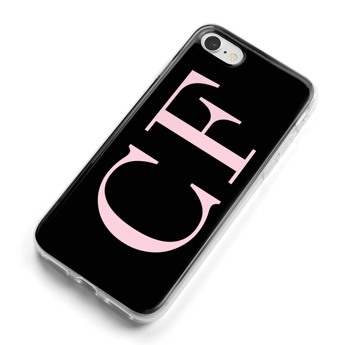 Black with Large Pink Initials Personalised iPhone 8 Bumper Case on Silver iPhone Alternative Image