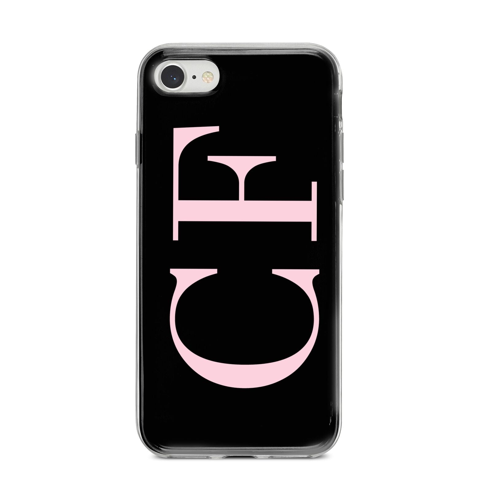 Black with Large Pink Initials Personalised iPhone 8 Bumper Case on Silver iPhone