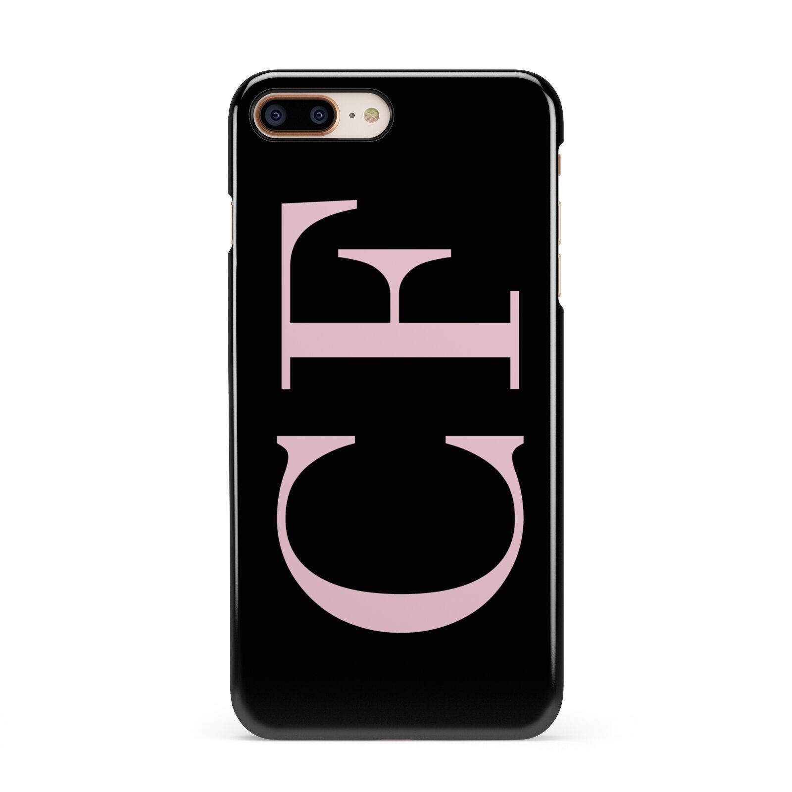 Black with Large Pink Initials Personalised iPhone 8 Plus 3D Snap Case on Gold Phone