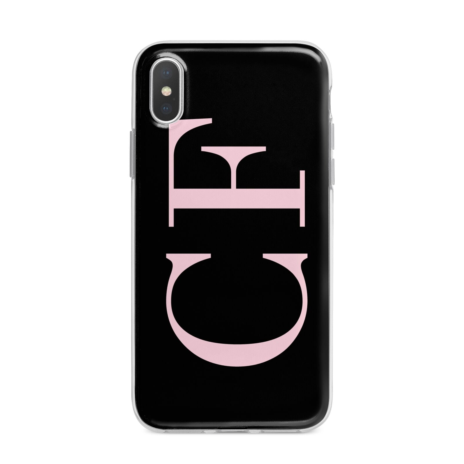 Black with Large Pink Initials Personalised iPhone X Bumper Case on Silver iPhone Alternative Image 1