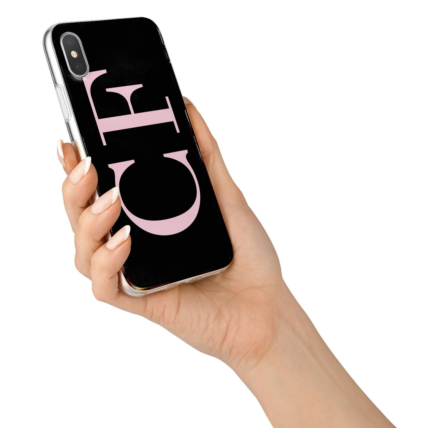 Black with Large Pink Initials Personalised iPhone X Bumper Case on Silver iPhone Alternative Image 2