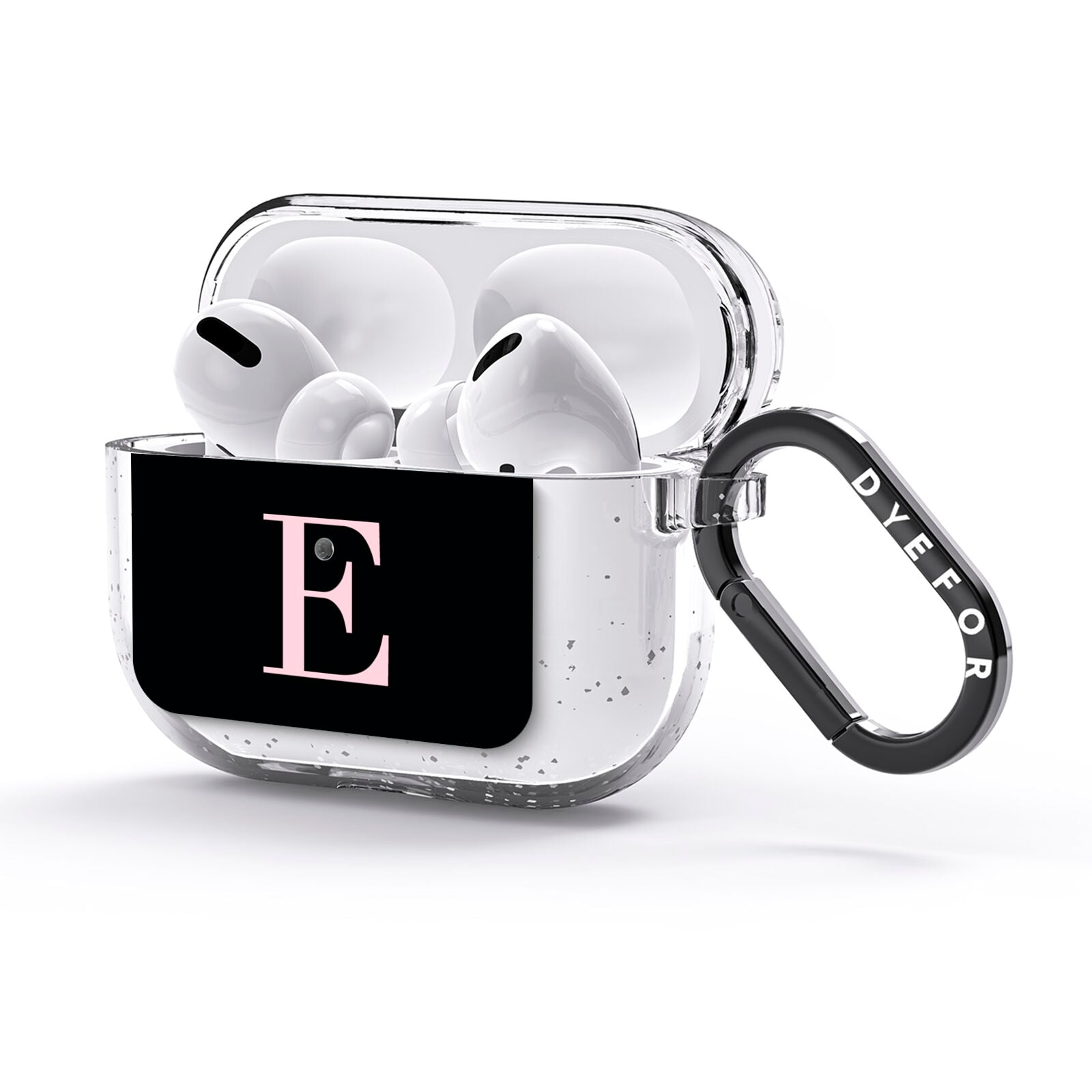Black with Pink Personalised Monogram AirPods Glitter Case 3rd Gen Side Image