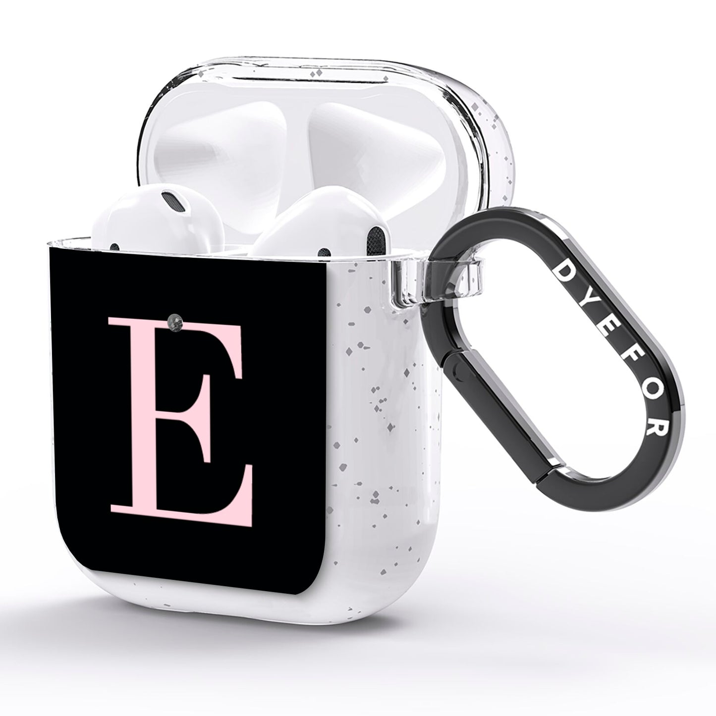 Black with Pink Personalised Monogram AirPods Glitter Case Side Image