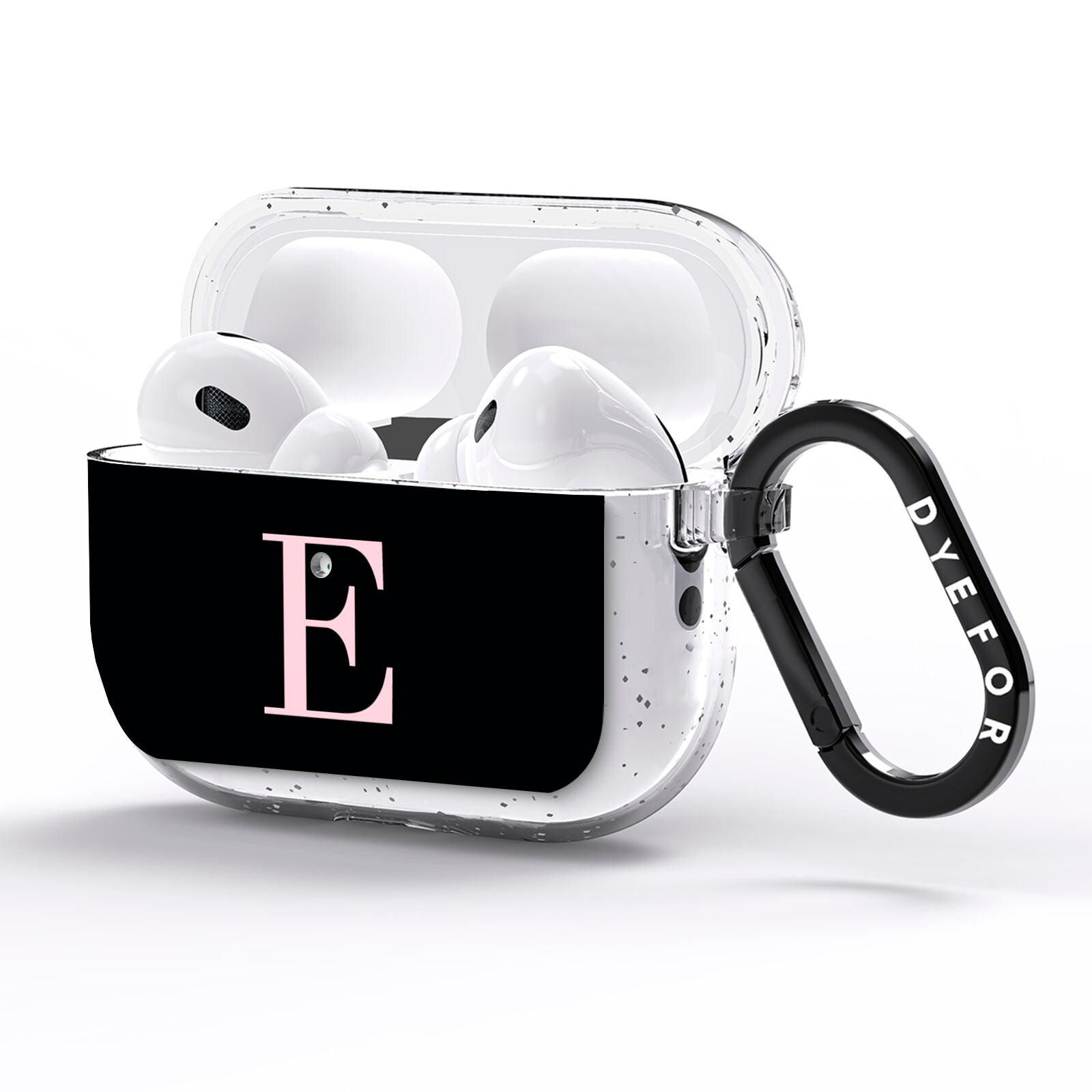 Black with Pink Personalised Monogram AirPods Pro Glitter Case Side Image