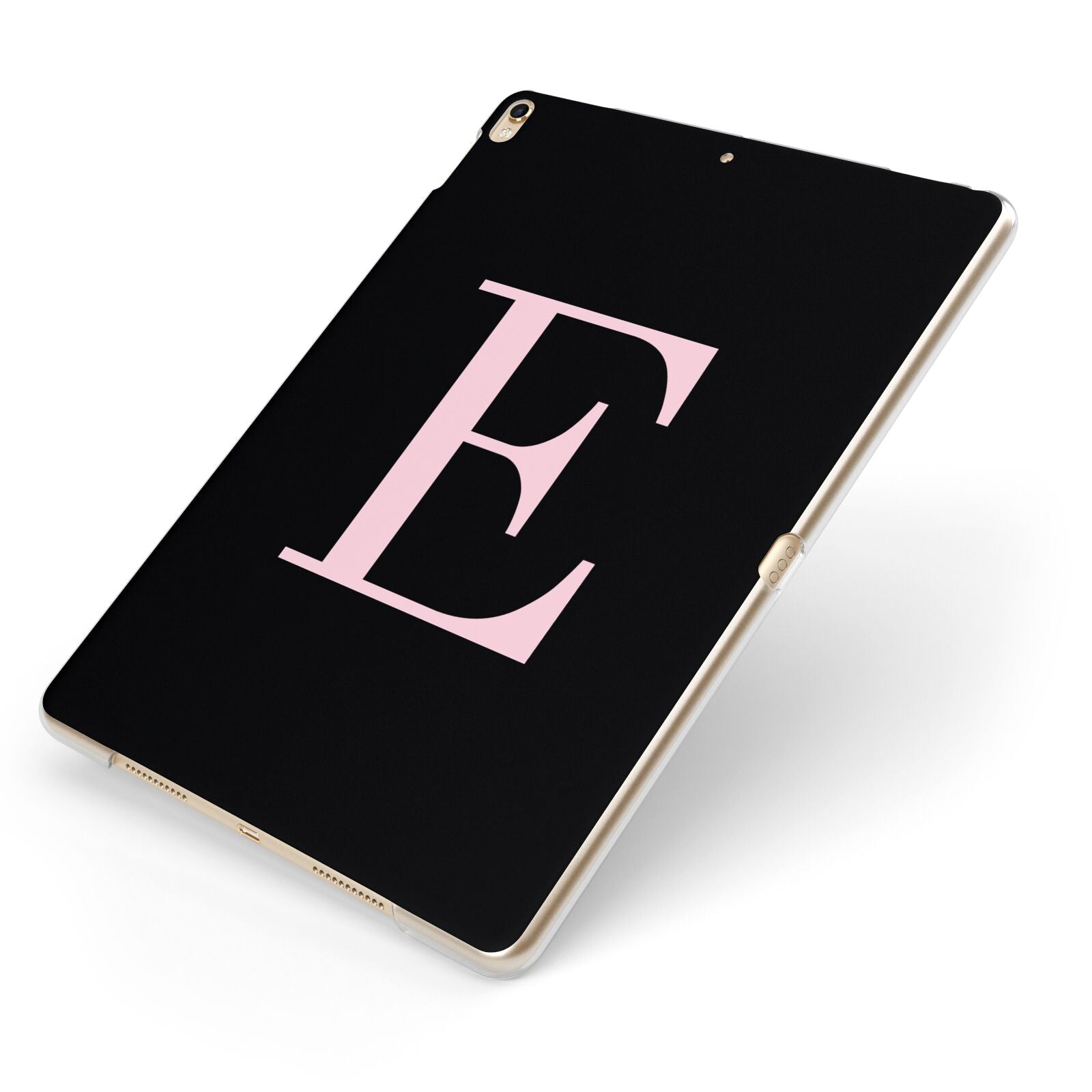 Black with Pink Personalised Monogram Apple iPad Case on Gold iPad Side View