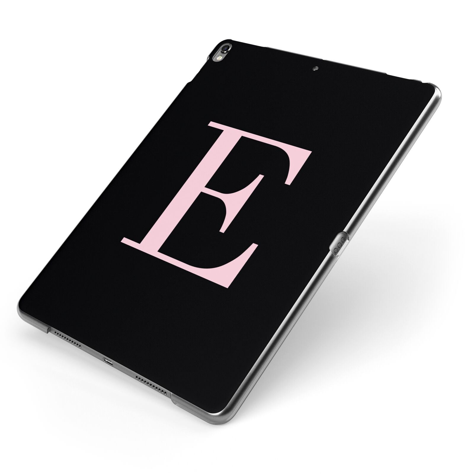 Black with Pink Personalised Monogram Apple iPad Case on Grey iPad Side View