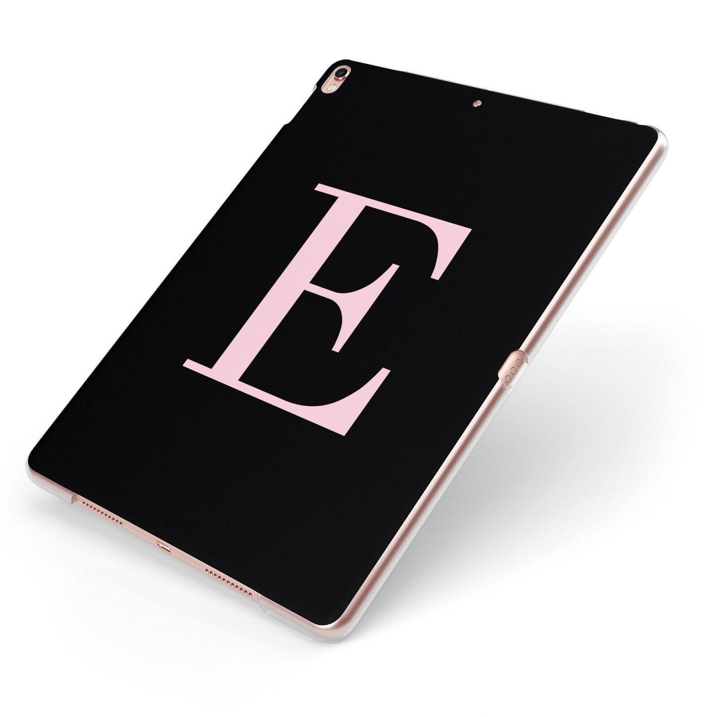 Black with Pink Personalised Monogram Apple iPad Case on Rose Gold iPad Side View