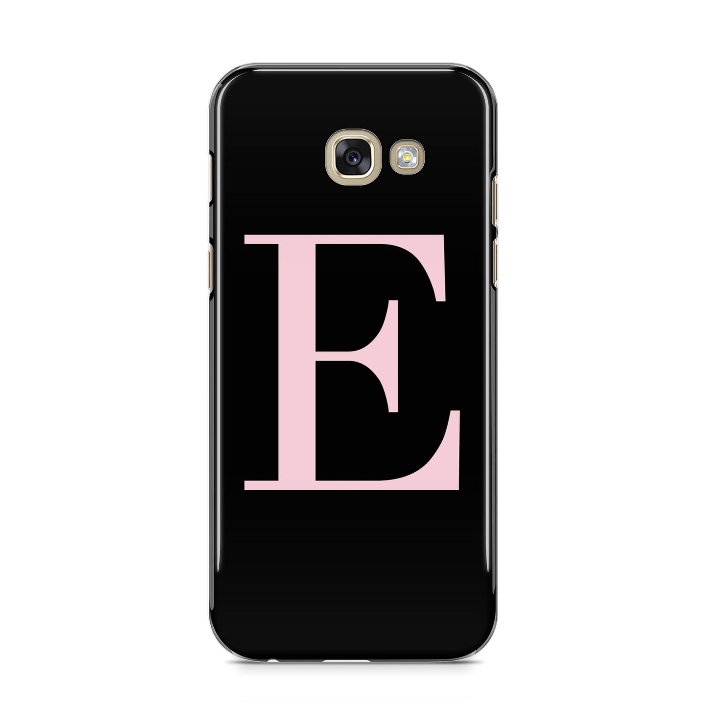 Black with Pink Personalised Monogram Samsung Galaxy A5 2017 Case on gold phone