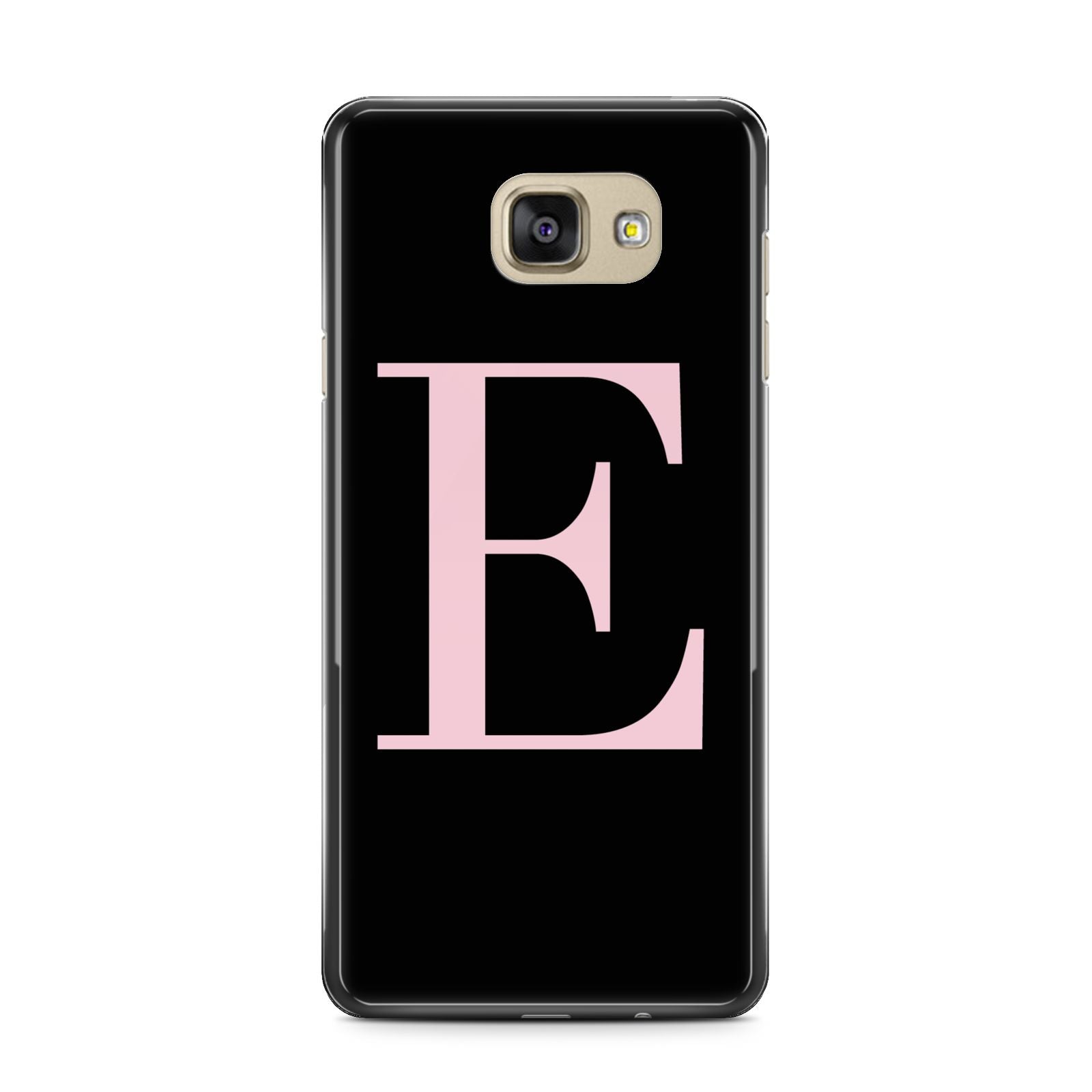 Black with Pink Personalised Monogram Samsung Galaxy A7 2016 Case on gold phone