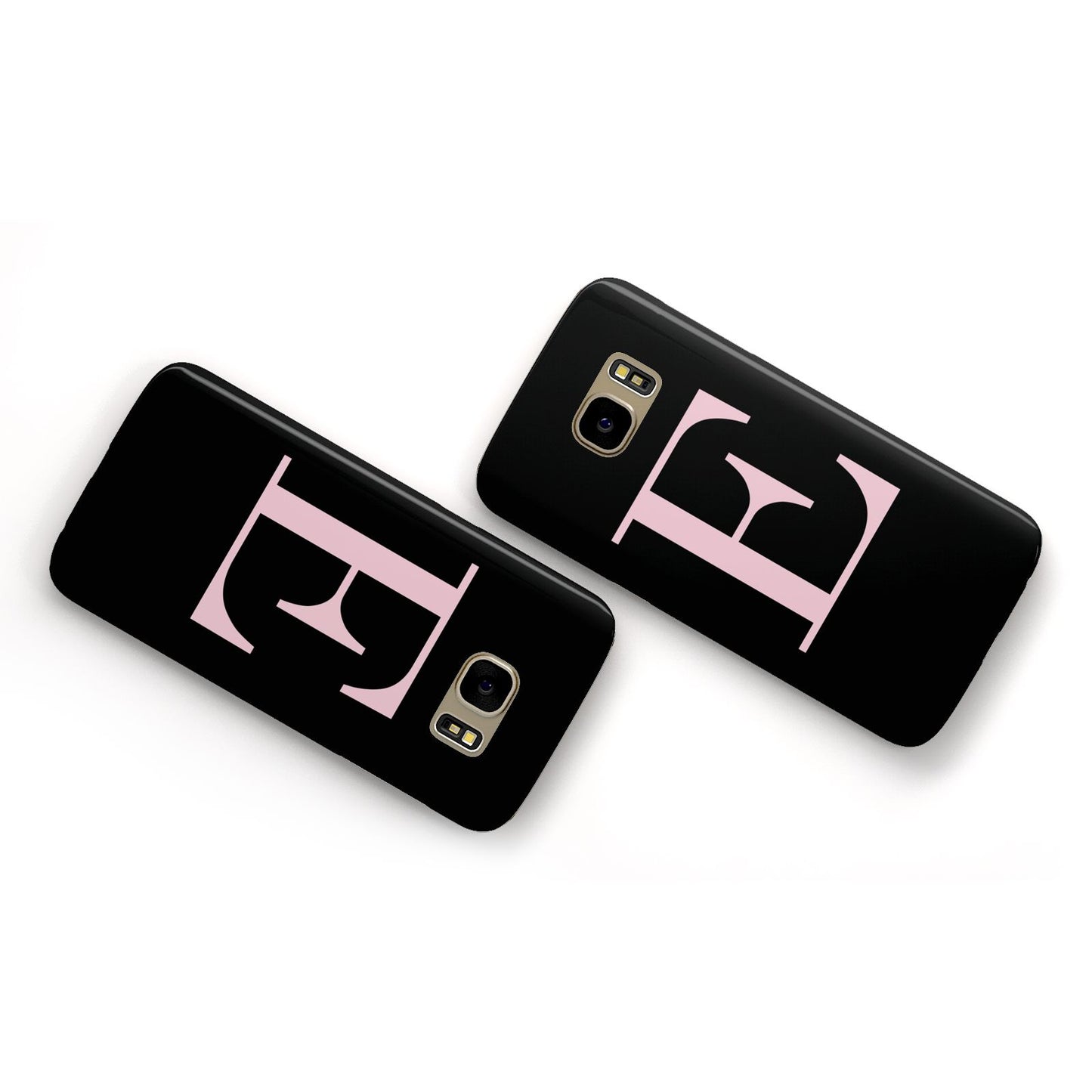 Black with Pink Personalised Monogram Samsung Galaxy Case Flat Overview