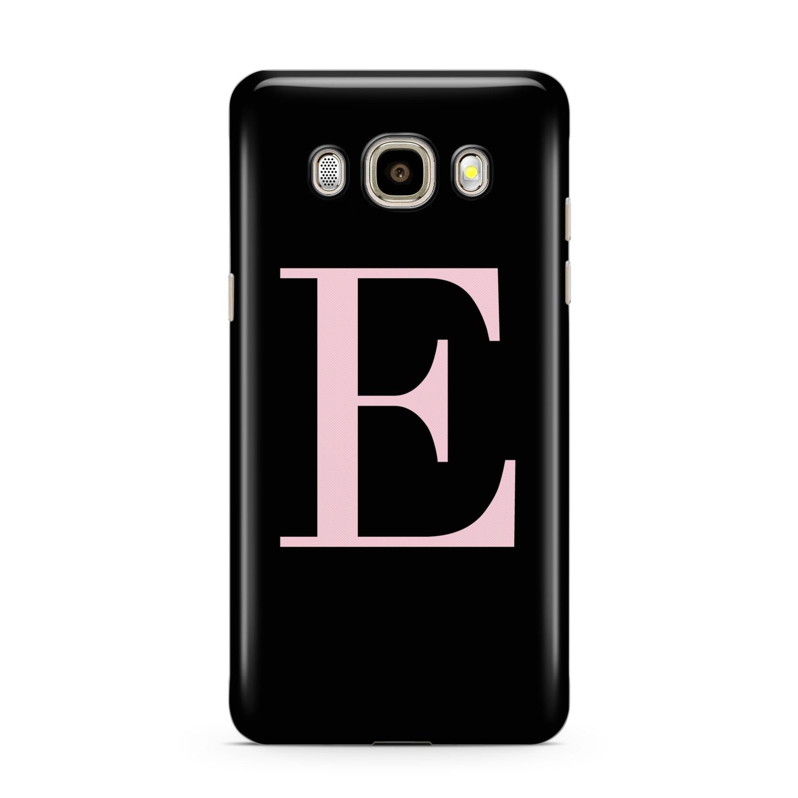 Black with Pink Personalised Monogram Samsung Galaxy J7 2016 Case on gold phone