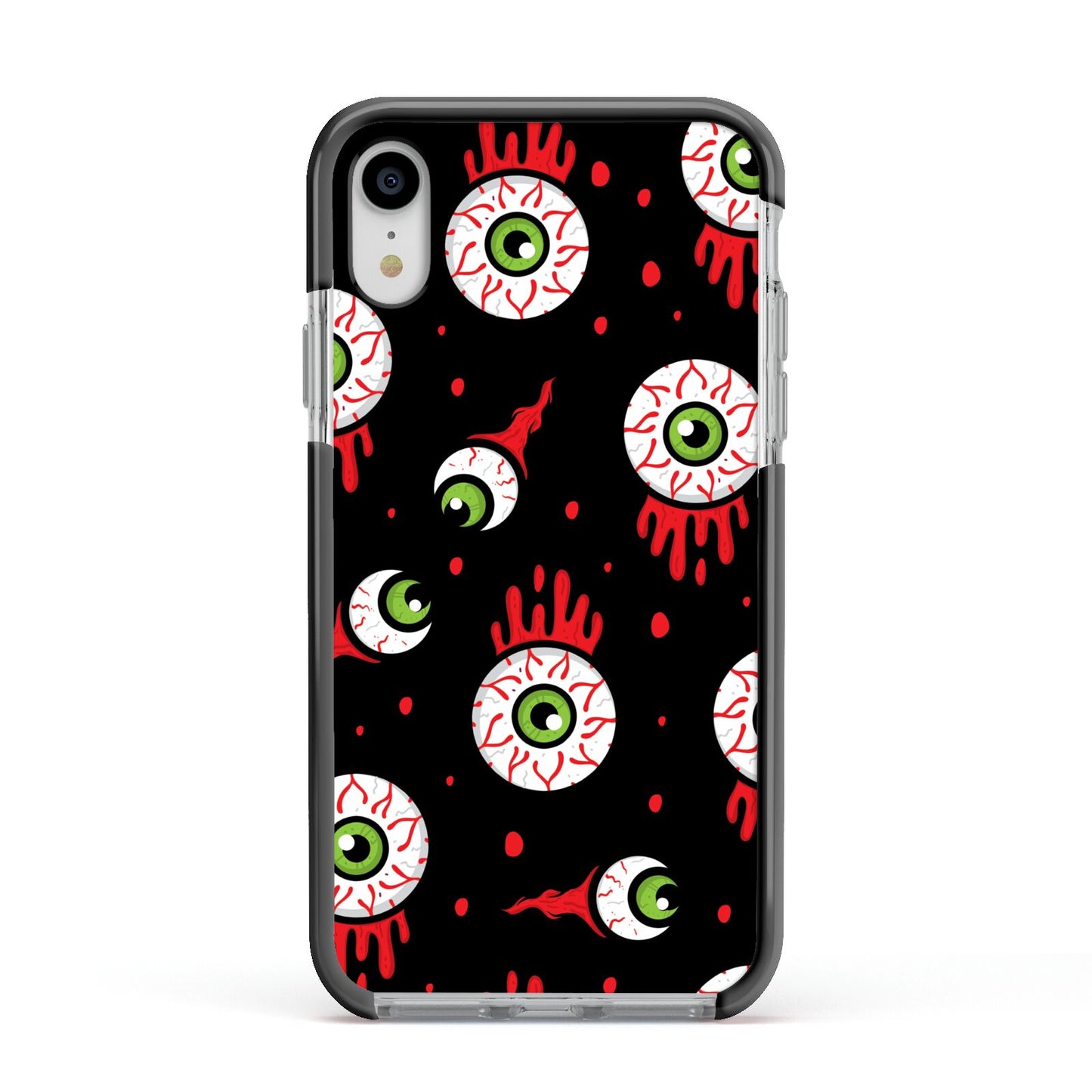 Bleeding Eyeballs Apple iPhone XR Impact Case Black Edge on Silver Phone