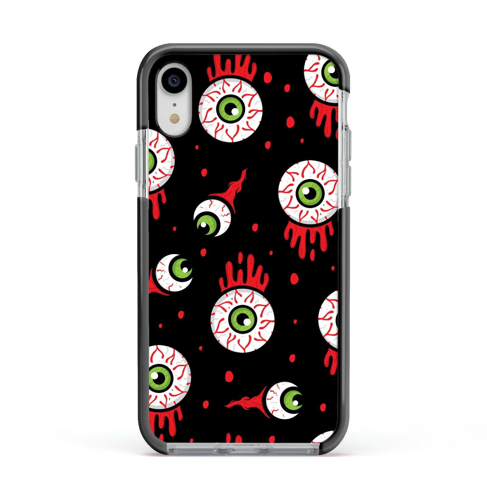 Bleeding Eyeballs Apple iPhone XR Impact Case Black Edge on Silver Phone