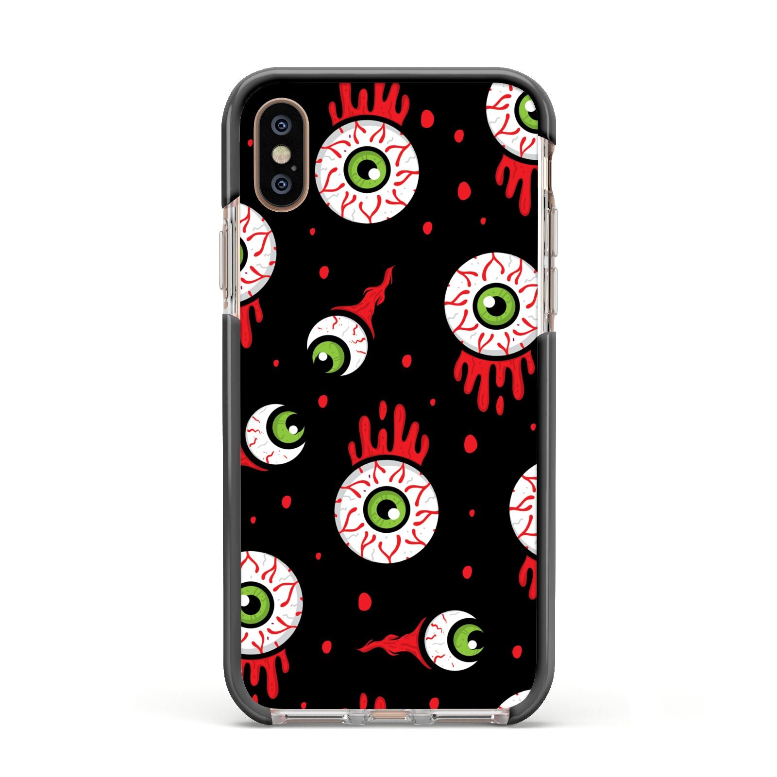Bleeding Eyeballs Apple iPhone Xs Impact Case Black Edge on Gold Phone