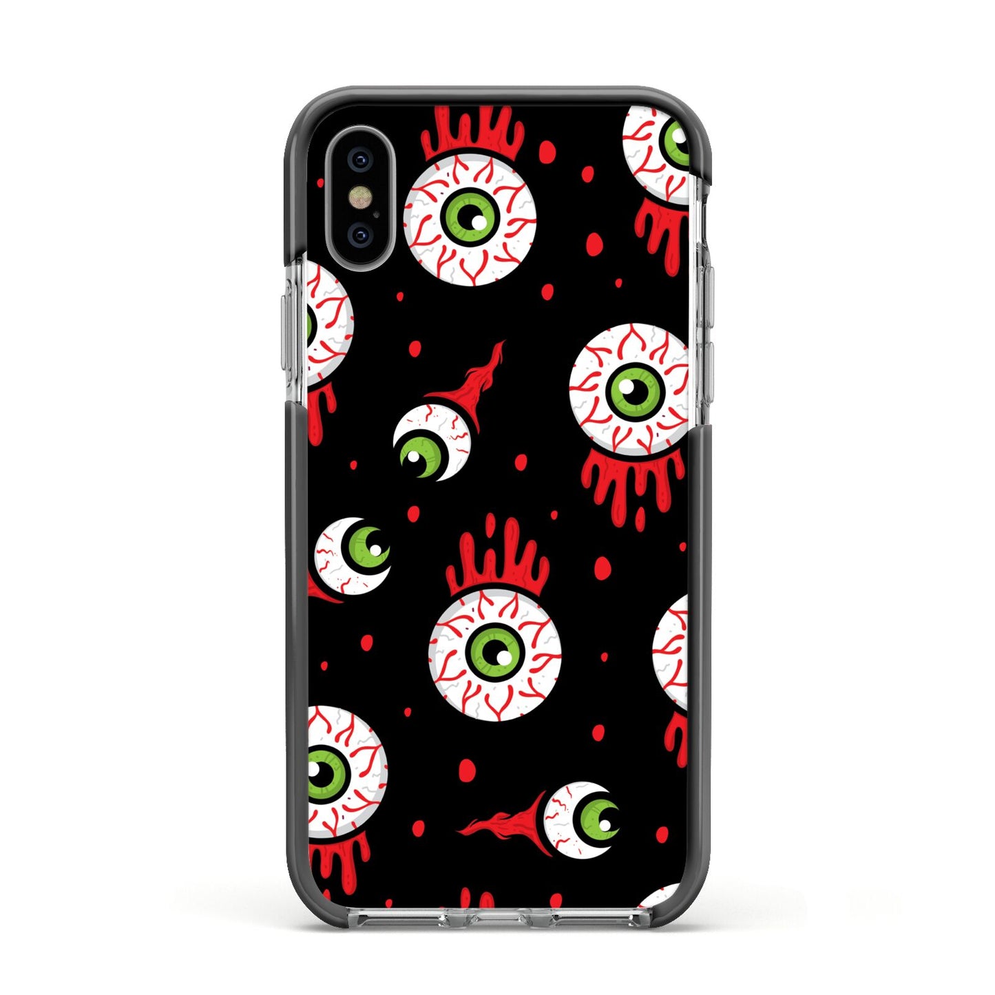Bleeding Eyeballs Apple iPhone Xs Impact Case Black Edge on Silver Phone