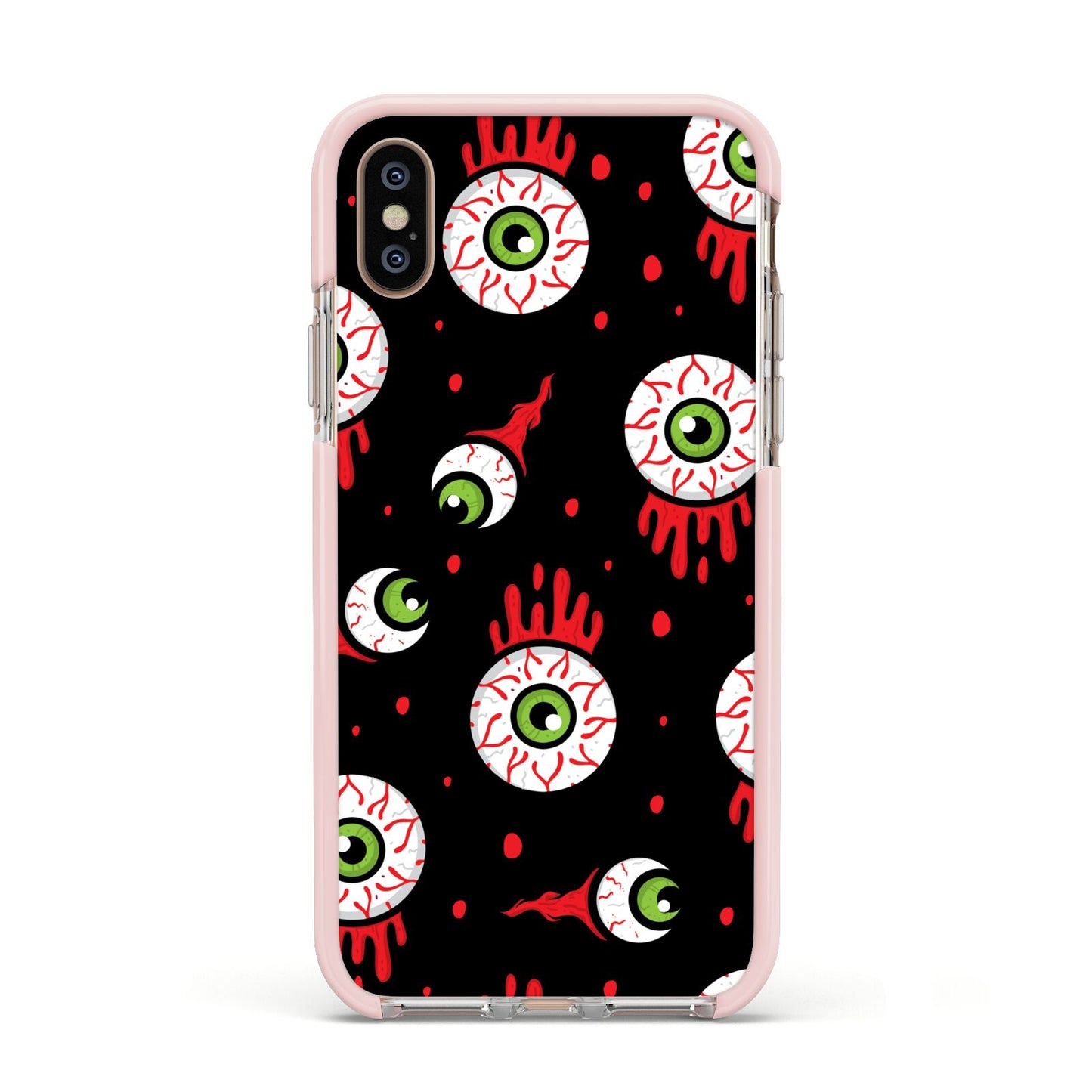 Bleeding Eyeballs Apple iPhone Xs Impact Case Pink Edge on Gold Phone
