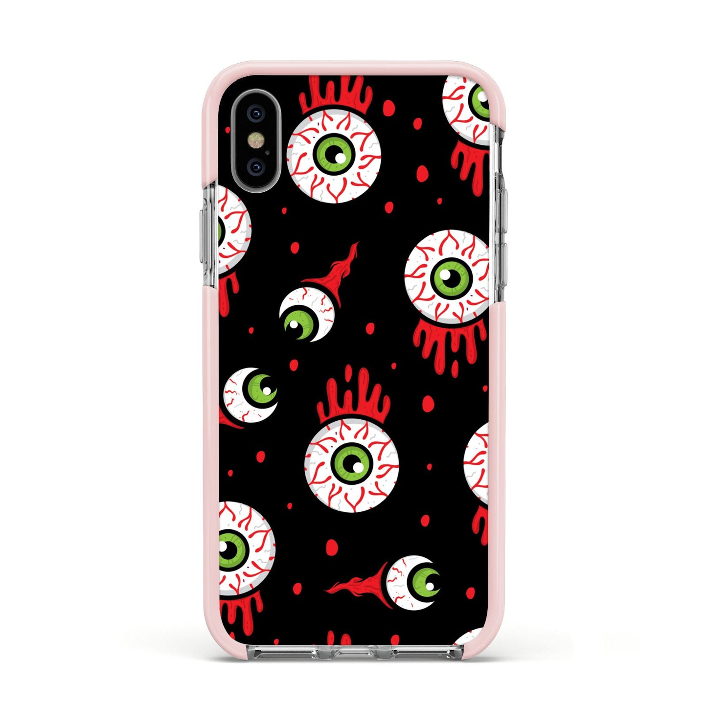 Bleeding Eyeballs Apple iPhone Xs Impact Case Pink Edge on Silver Phone