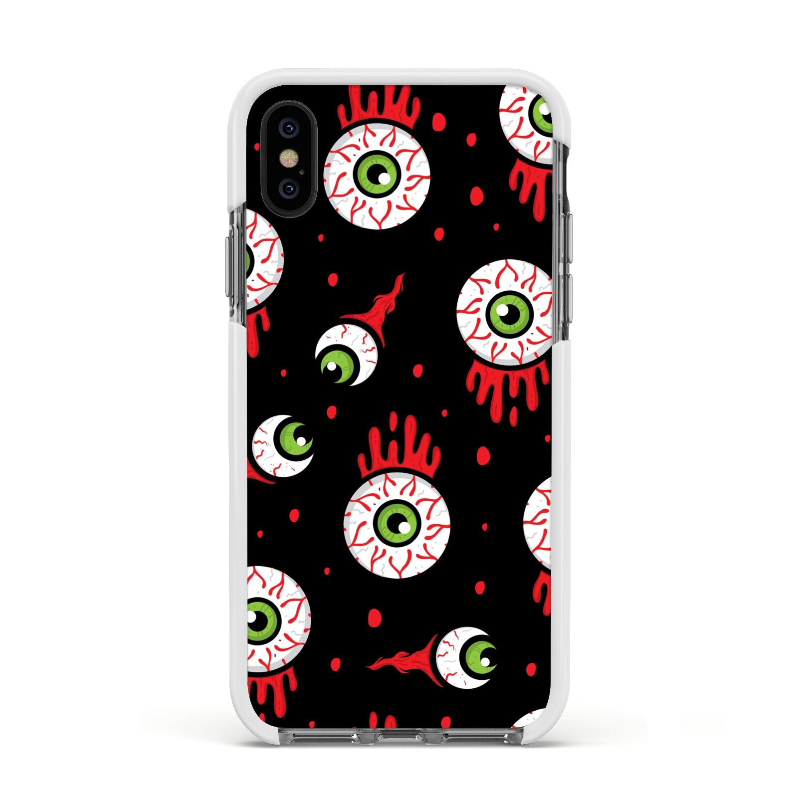 Bleeding Eyeballs Apple iPhone Xs Impact Case White Edge on Black Phone