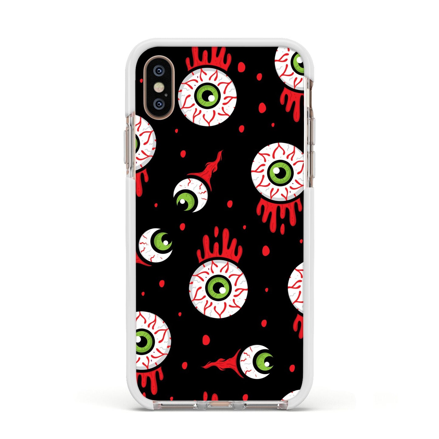 Bleeding Eyeballs Apple iPhone Xs Impact Case White Edge on Gold Phone