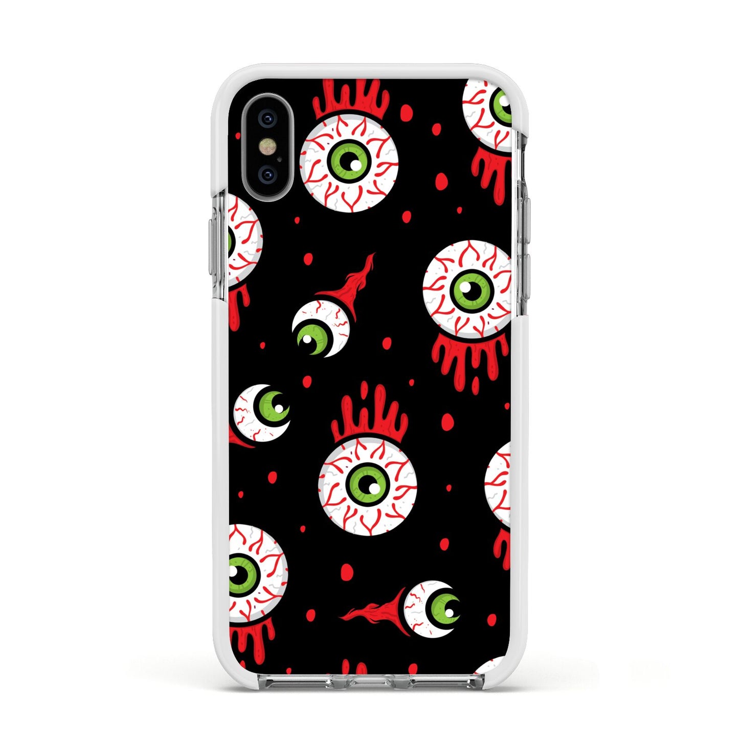 Bleeding Eyeballs Apple iPhone Xs Impact Case White Edge on Silver Phone