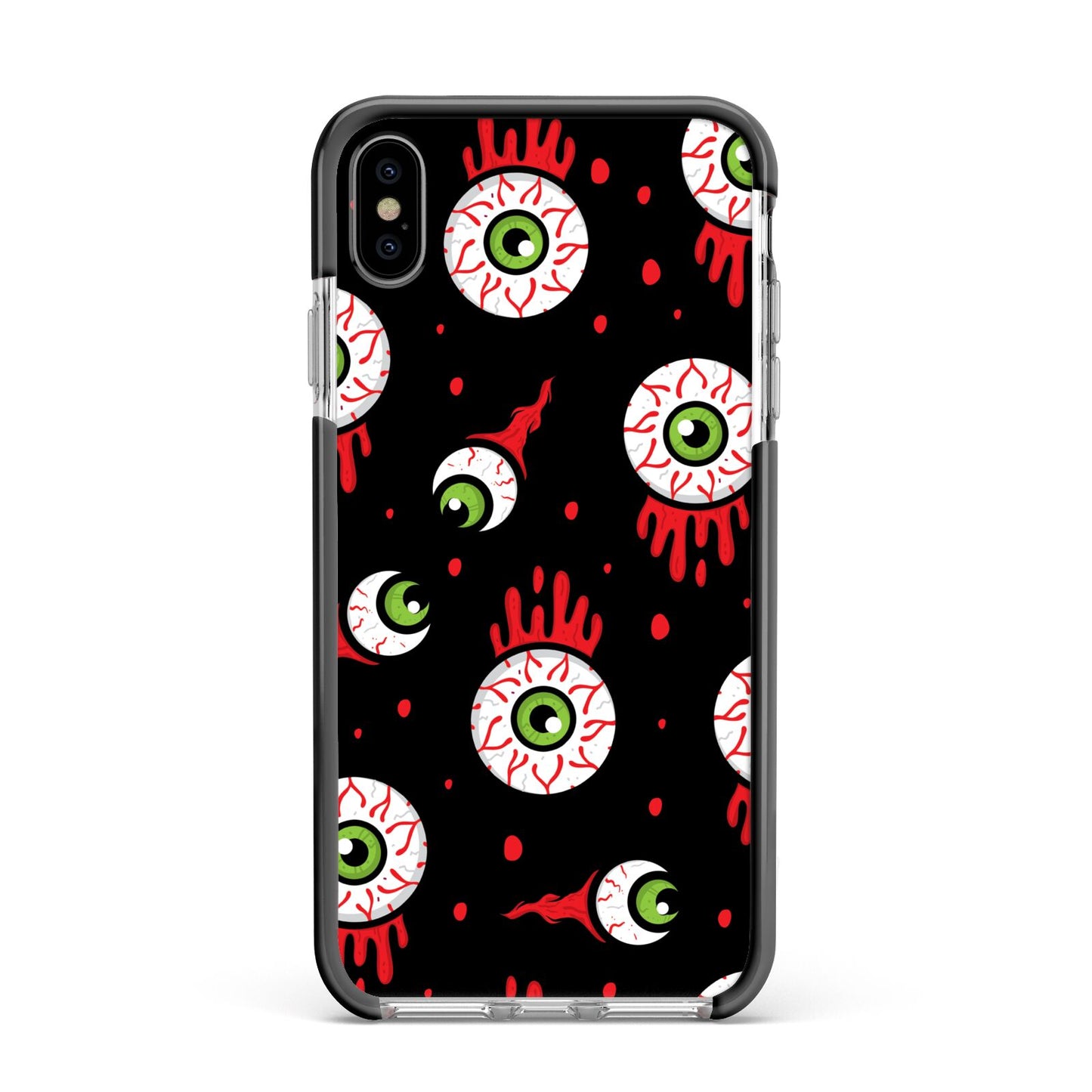 Bleeding Eyeballs Apple iPhone Xs Max Impact Case Black Edge on Silver Phone