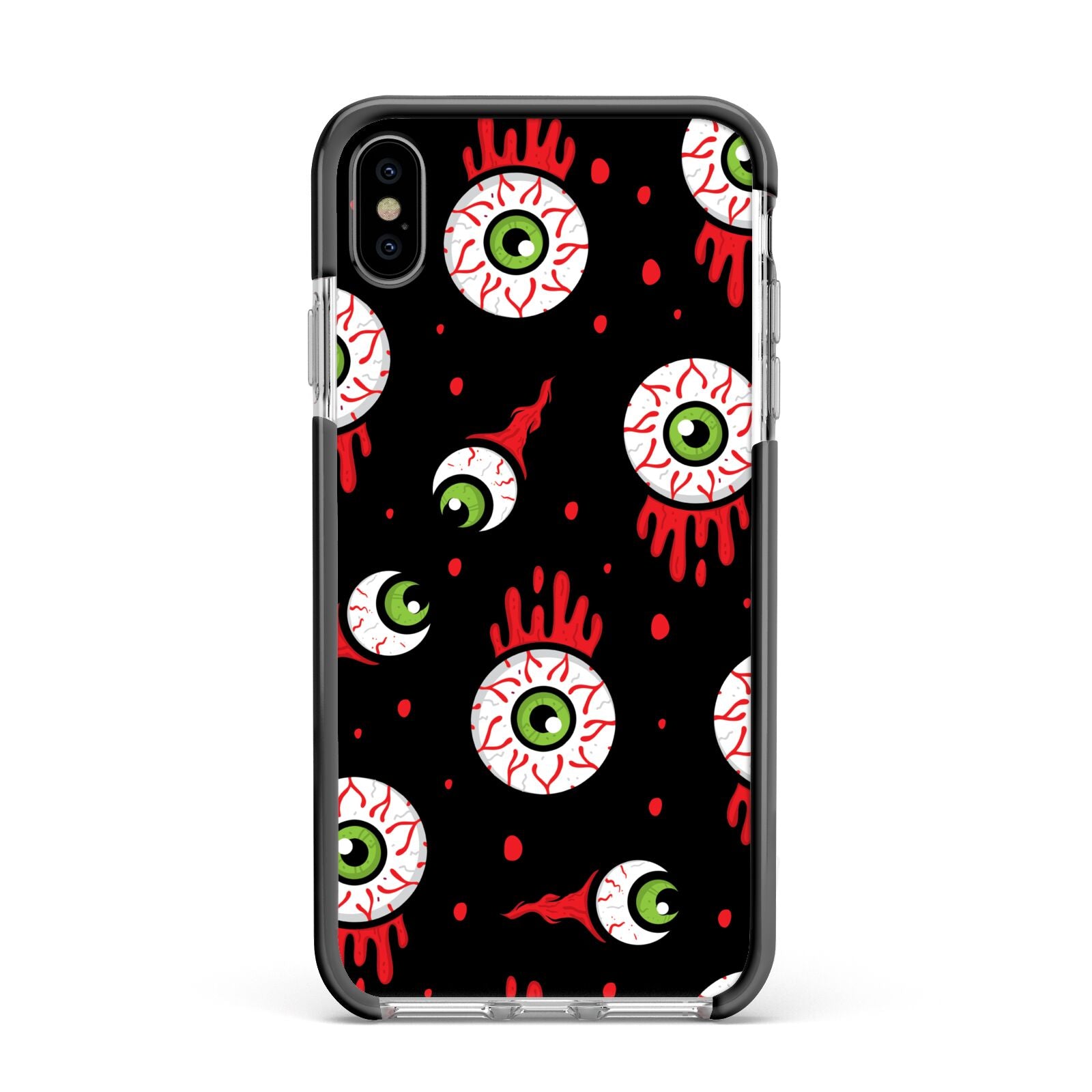 Bleeding Eyeballs Apple iPhone Xs Max Impact Case Black Edge on Silver Phone