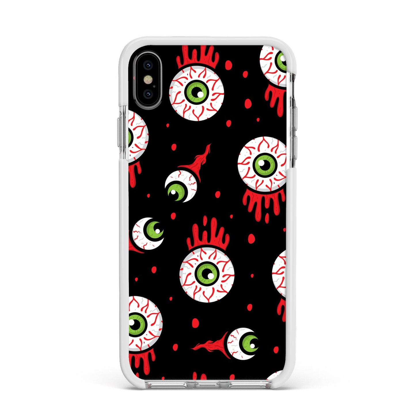 Bleeding Eyeballs Apple iPhone Xs Max Impact Case White Edge on Silver Phone