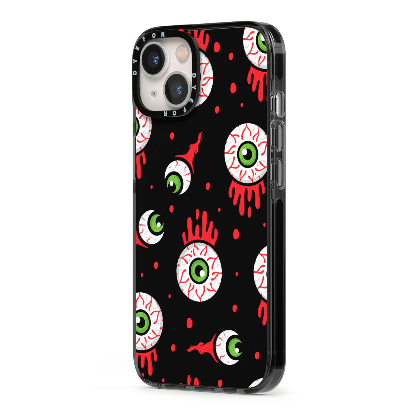Bleeding Eyeballs iPhone 13 Black Impact Case Side Angle on Silver phone