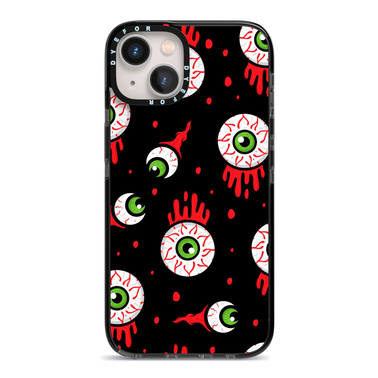 Bleeding Eyeballs iPhone 13 Black Impact Case on Silver phone