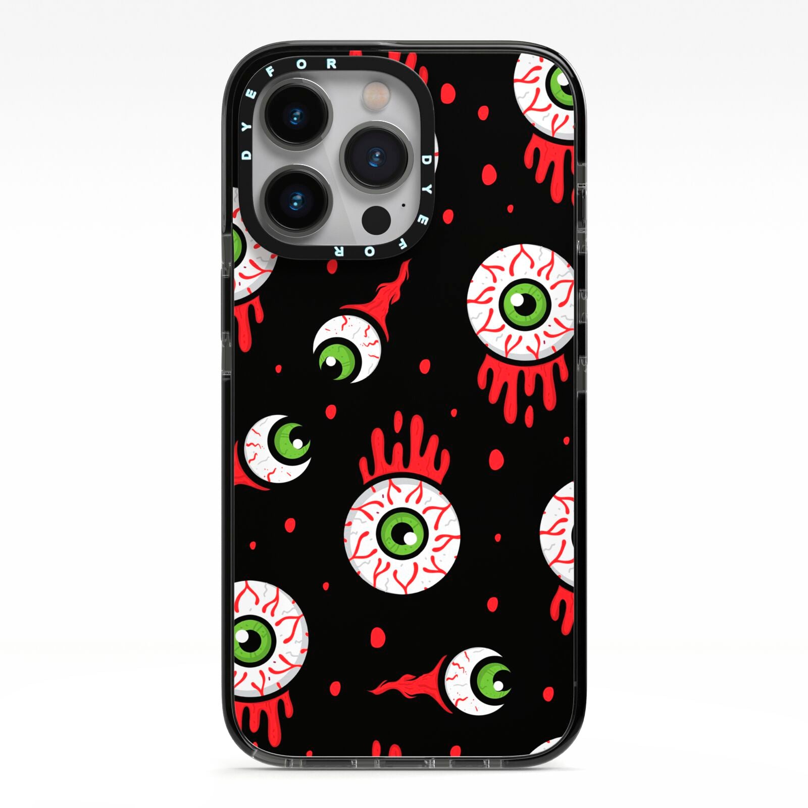 Bleeding Eyeballs iPhone 13 Pro Black Impact Case on Silver phone