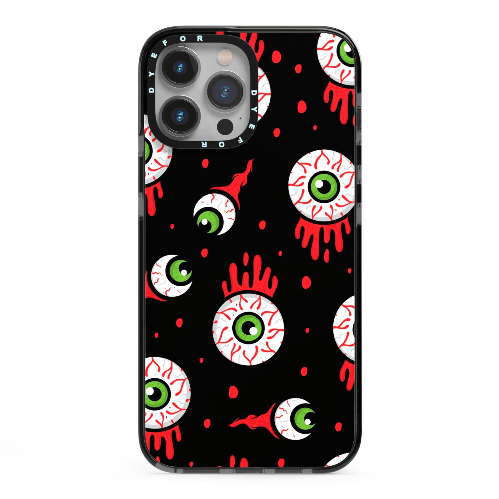 Bleeding Eyeballs iPhone 13 Pro Max Black Impact Case on Silver phone