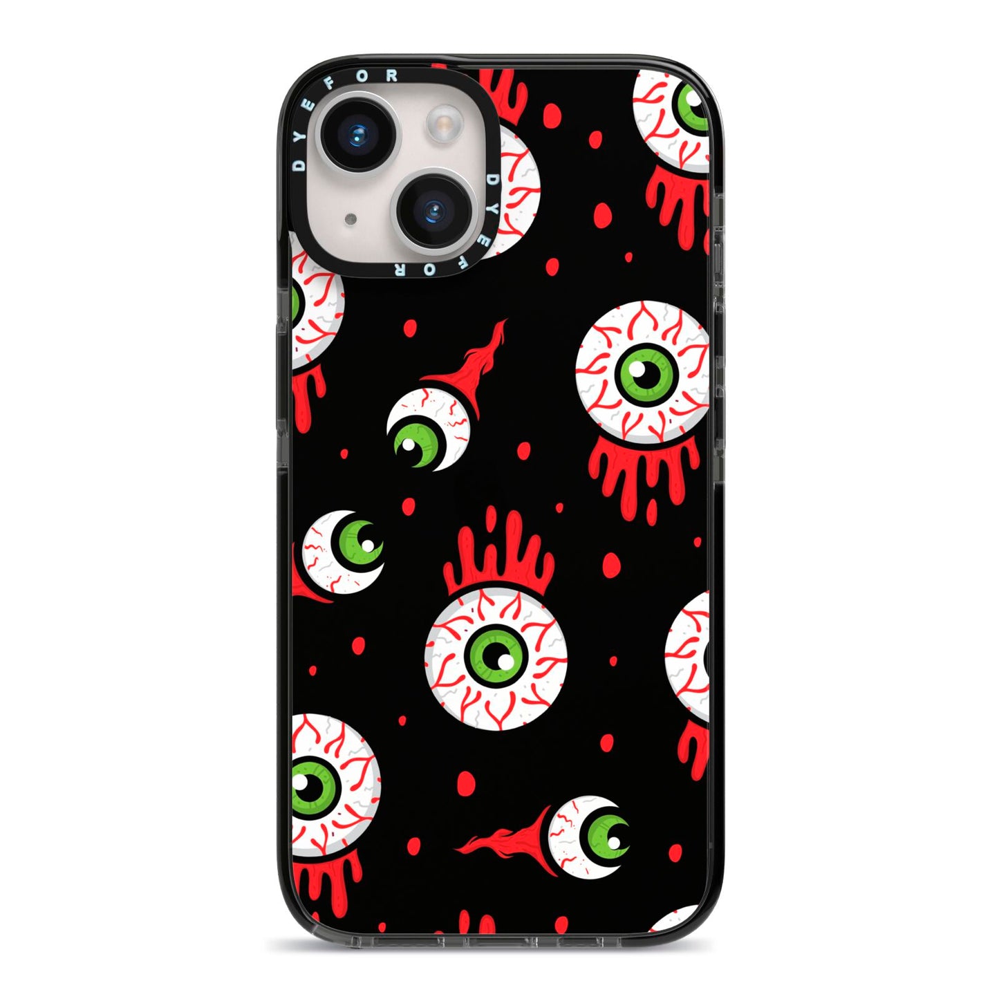 Bleeding Eyeballs iPhone 14 Black Impact Case on Silver phone