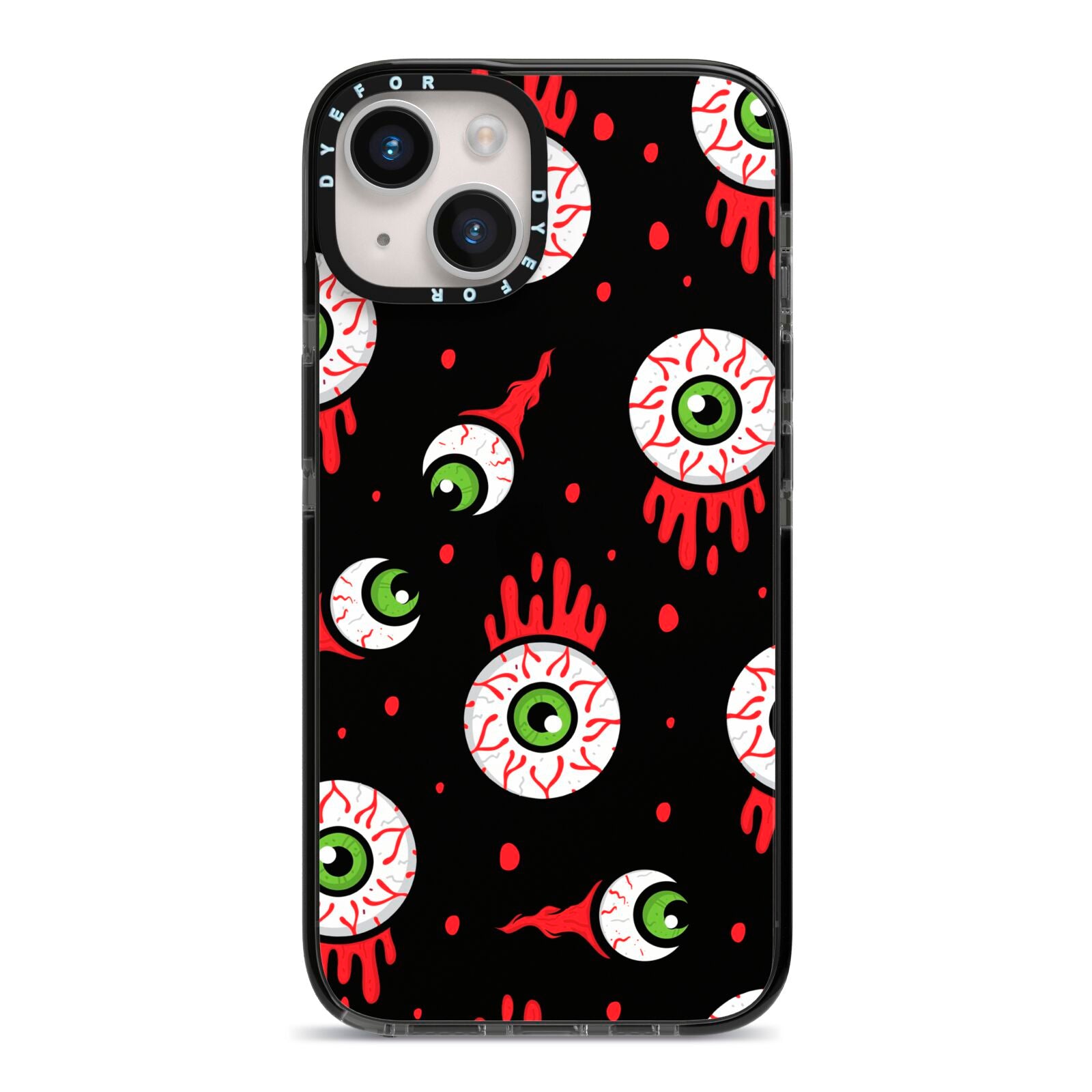 Bleeding Eyeballs iPhone 14 Black Impact Case on Silver phone