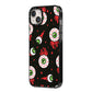 Bleeding Eyeballs iPhone 14 Plus Black Impact Case Side Angle on Silver phone