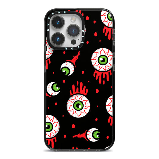 Bleeding Eyeballs iPhone 14 Pro Max Black Impact Case on Silver phone