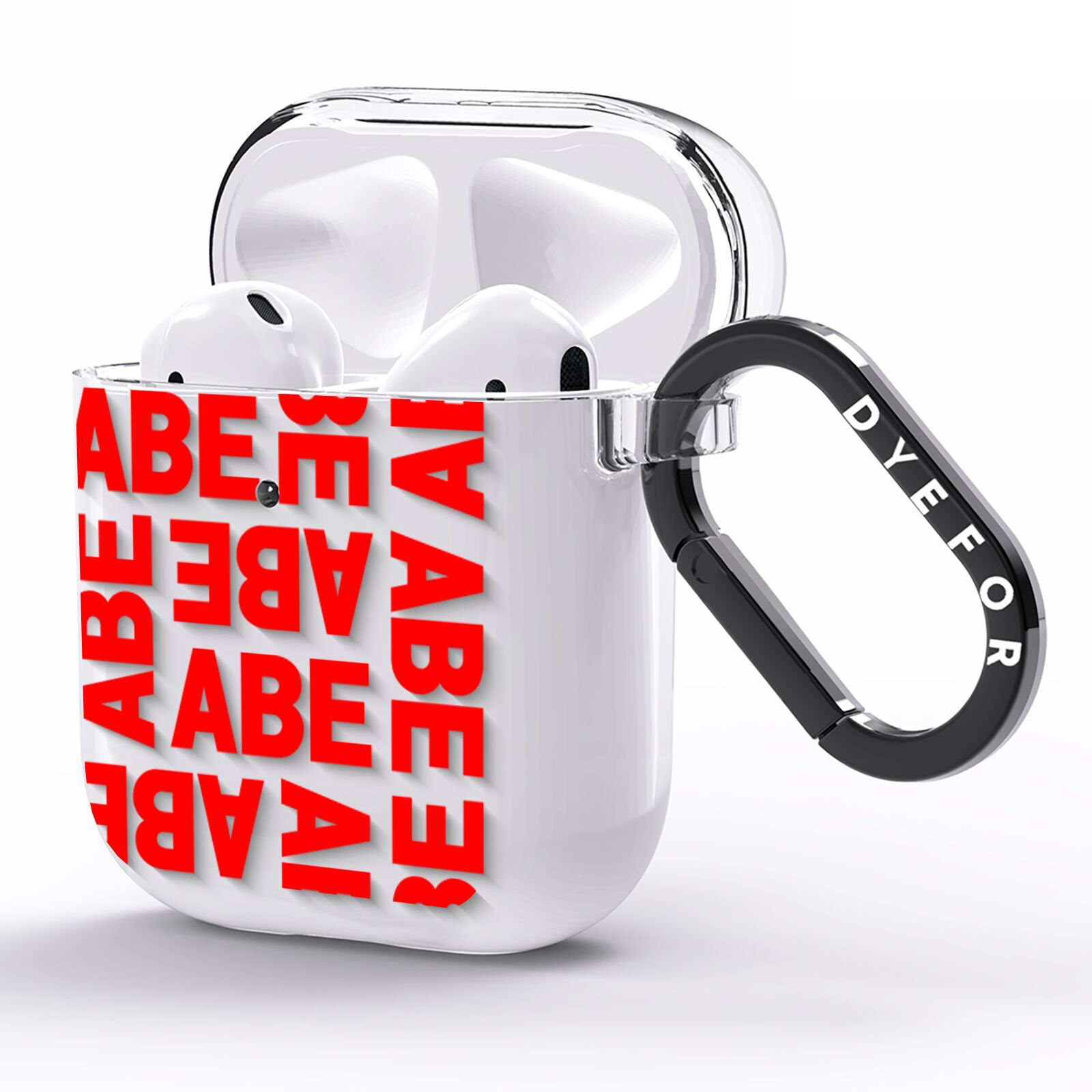 Block Red Custom Text AirPods Clear Case Side Image