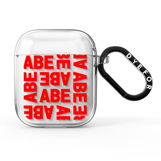 Block Red Custom Text AirPods Clear Case