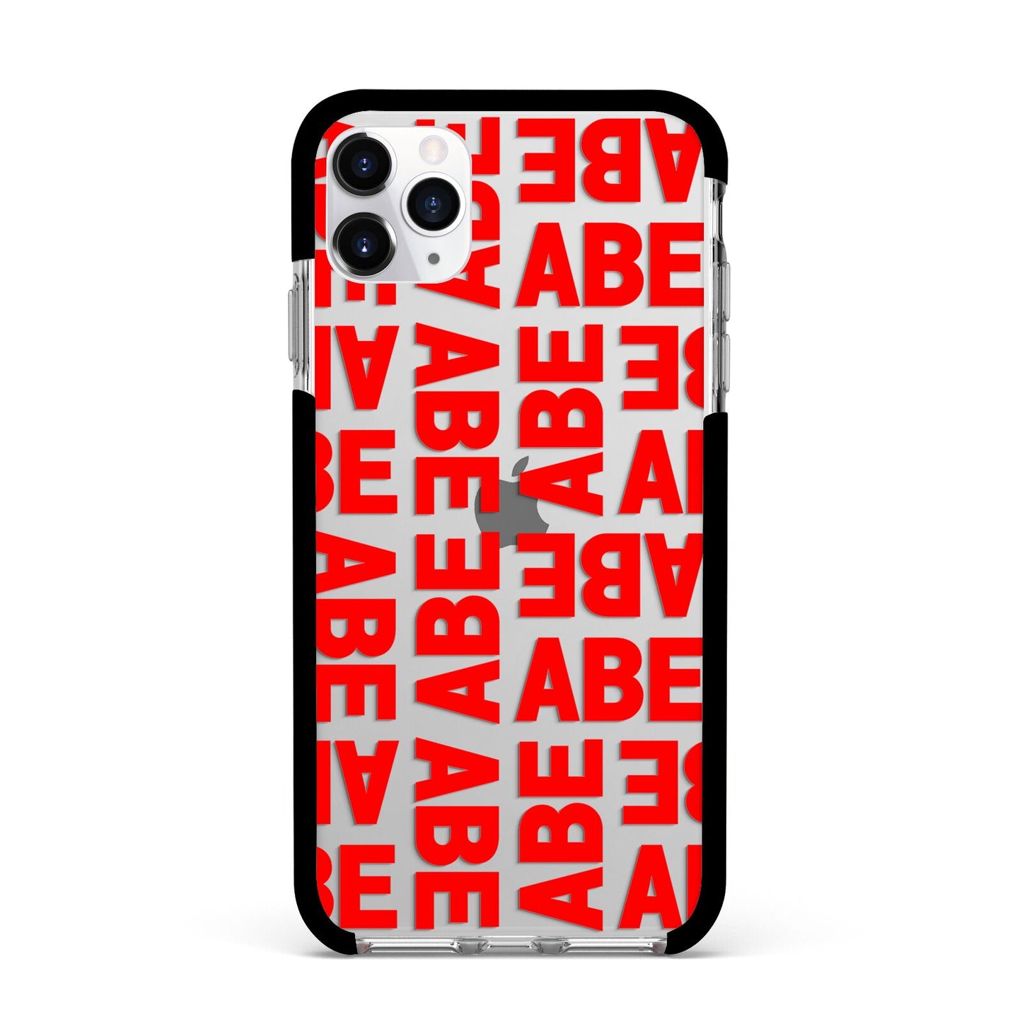 Block Red Custom Text Apple iPhone 11 Pro Max in Silver with Black Impact Case