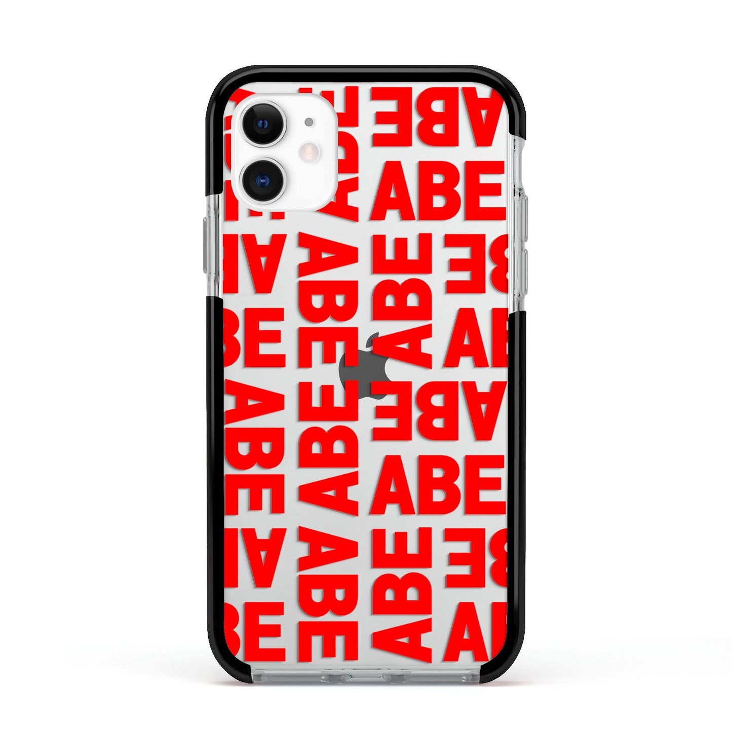 Block Red Custom Text Apple iPhone 11 in White with Black Impact Case